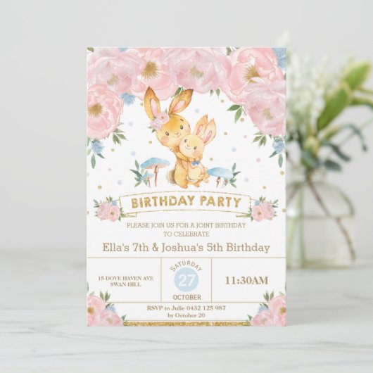 バニーラビットフローラジョイント誕生日シスターブラザー 招待状 (スタンド正面)