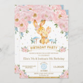 バニーラビットフローラジョイント誕生日シスターブラザー 招待状 (正面/裏面)