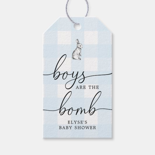 バニーラビットブルーギンガムバスボムメッセージカード ギフトタグ (正面)