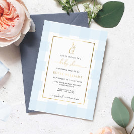 バニーラビットブルーギンガムベビーシャワーフォイル招待状 箔招待状