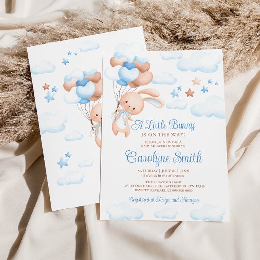 バニーラビットブルーバルーンベビーシャワー招待状 招待状
