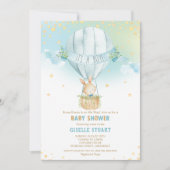 バニーラビットホットエアバルーンベビーシャワーボーイ 招待状 (正面)