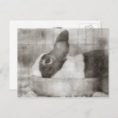 バニーラビットボウルに座ってレトロイースター シーズンポストカード (正面/裏面)