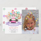 バニーラビット魔法ショーガール誕生日写真 招待状 (正面/裏面)