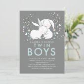 バニーラブツインボーイズ赤ちゃんシャワー招待状 招待状 (スタンド正面)