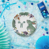 バニーラ素朴ビットティール(緑がかった色)ファームハウスモノグラムカワイト ペーパープレート (パーティー)