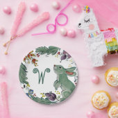 バニーラ素朴ビットティール(緑がかった色)ファームハウスモノグラムカワイト ペーパープレート (パーティー)