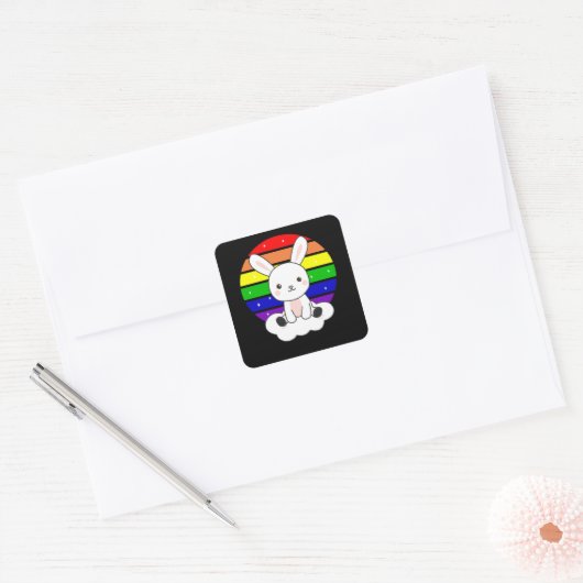 バニーレインボーグリッターかわいいラビットカラフル スクエアシール (封筒)