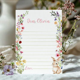 バニーワイルドフラワータイムカプセルノートメッセージカード サンキューカード