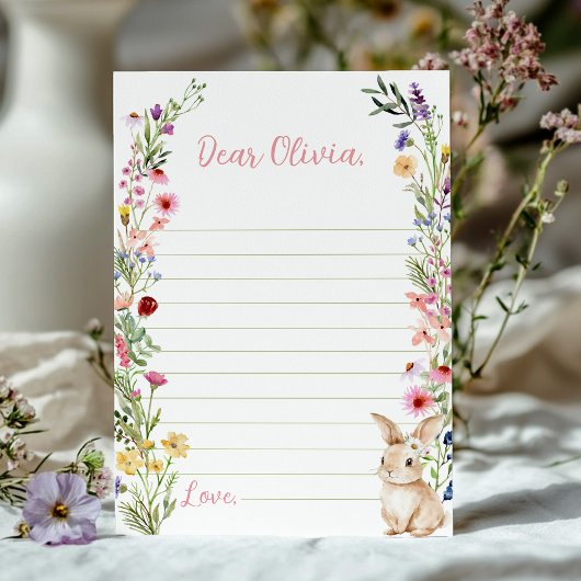 バニーワイルドフラワータイムカプセルノートメッセージカード サンキューカード