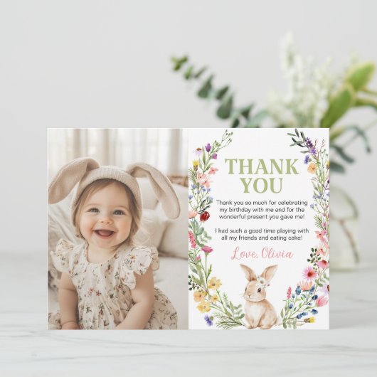 バニーワイルドフラワー誕生日パーティーの写真 サンキューカード (スタンド正面)