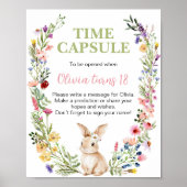 バニーワイルドフラワー誕生日パーティータイムカプセルサイン ポスター (正面)