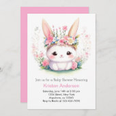 バニーワンダーランド水彩少女ベビーシャワー 招待状 (正面/裏面)