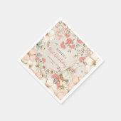 バニーヴィンテージフローラの葉の最初の誕生日パーティー スタンダードカクテルナプキン (角)