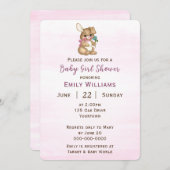 バニー付きベビーガールシャワー 招待状 (正面/裏面)