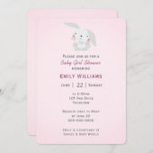 バニー付きベビーガールシャワー 招待状 (正面/裏面)