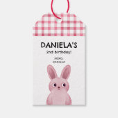 バニー付き女の子のためのピンクの誕生日パーティー ギフトタグ (正面)