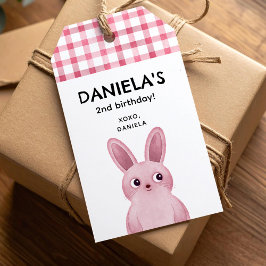 バニー付き女の子のためのピンクの誕生日パーティー ギフトタグ