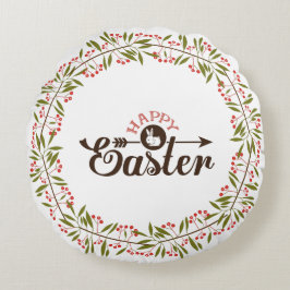 バニー付き緑と赤のフローラリース ラウンドクッション