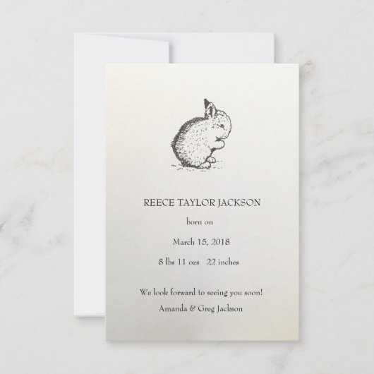 バニー出産のお知クラシックらせ伝統的, 案内状 (正面)