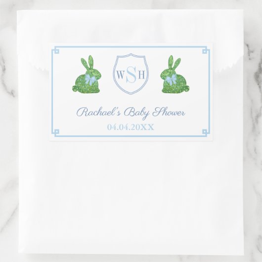 バニー名門私立校風のモノグラム赤ちゃんシャワーありがとう 長方形シール (バッグ)