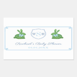 バニー名門私立校風のモノグラム赤ちゃんシャワーありがとう 長方形シール