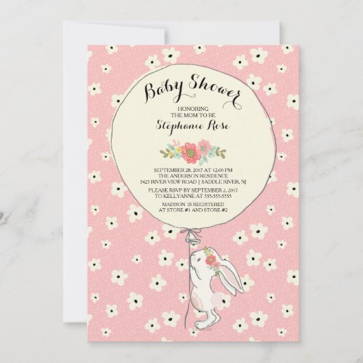 バニー大切ガールズベビーシャワー招待状 招待状 (正面)
