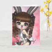 バニー女の子のバースデー・カード カード (黄色い花)