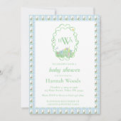 バニー春ギンガムモノグラムベビーシャワー 招待状 (正面)