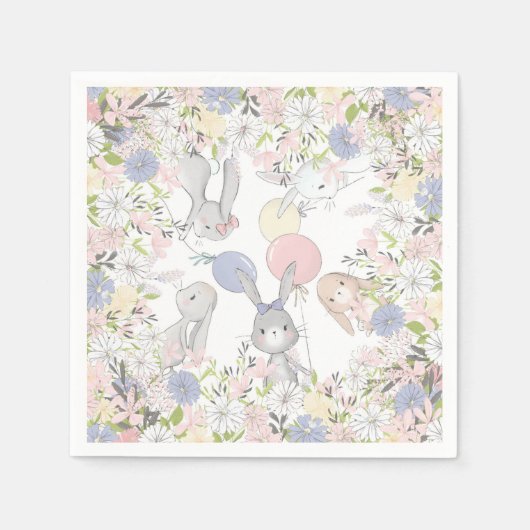 バニー春フローラ誕生日パーティーのナプキン スタンダードカクテルナプキン (正面)