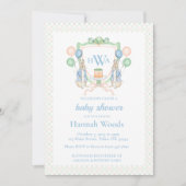 バニー春モノグラムベビーシャワー 招待状 (正面)