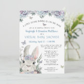 バニー水彩フローラブルーバーチャルベビーシャワー 招待状 (スタンド正面)