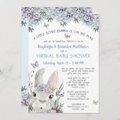 バニー水彩フローラブルーバーチャルベビーシャワー 招待状 (正面/裏面)