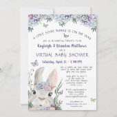 バニー水彩フローラ紫色の仮想ベビーシャワー 招待状 (正面)