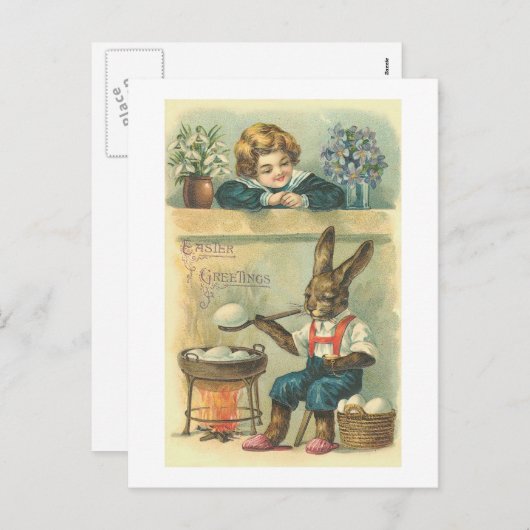 バニー沸騰イースターエッグヴィンテージイースター シーズンポストカード (正面/裏面)