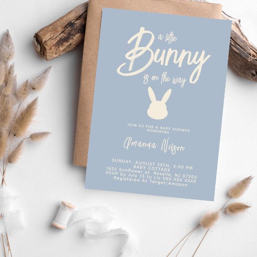 バニー男の赤ちゃんシャワーカワイライトブルー 招待状
