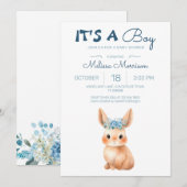 バニー男の赤ちゃんシャワー 招待状 (正面/裏面)