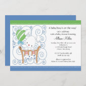 バニー男の赤ちゃんベビーシャワー 招待状 (正面/裏面)