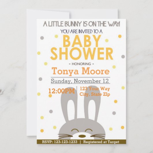 バニー男女兼用ベビーシャワー招待状 招待状 (正面)