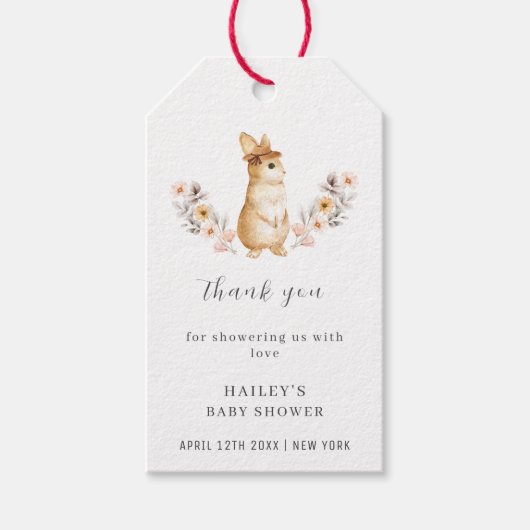 バニー男女兼用ワイルドフラワー赤ちゃんシャワー ギフトタグ (正面)