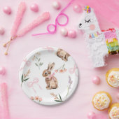 バニー紙プレートピンク弓ワイルドフラワーイースター ペーパープレート (パーティー)