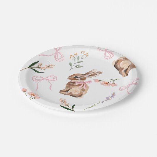 バニー紙プレートピンク弓ワイルドフラワーイースター ペーパープレート (アングル)