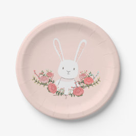 バニー紙プレートベビーシャワーウッドランドピンクガール ペーパープレート