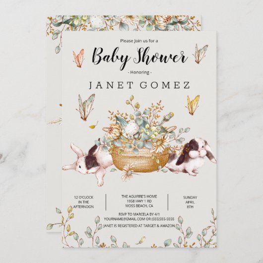 バニー素朴ファームカントリー赤ちゃんシャワー招待状 招待状 (正面/裏面)