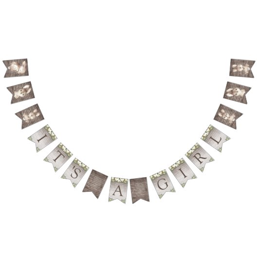 バニー素朴ラビットブラウンと白の赤ちゃんシャワー バンティングフラッグ (全)