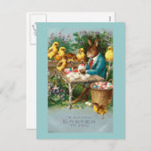 バニー絵画のイースターエッグヴィンテージ シーズンポストカード (正面/裏面)