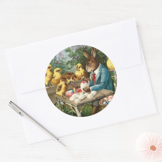 バニー絵画のイースターエッグヴィンテージ ラウンドシール (封筒)