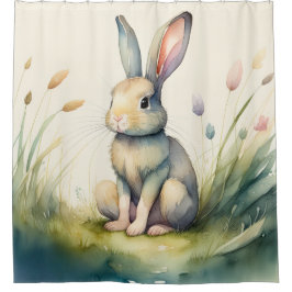 バニー絵画ウサギの水色 シャワーカーテン