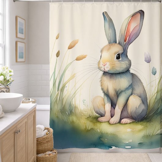 バニー絵画ウサギの水色 シャワーカーテン