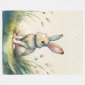 バニー絵画ウサギの水色 フリースブランケット (正面(横))